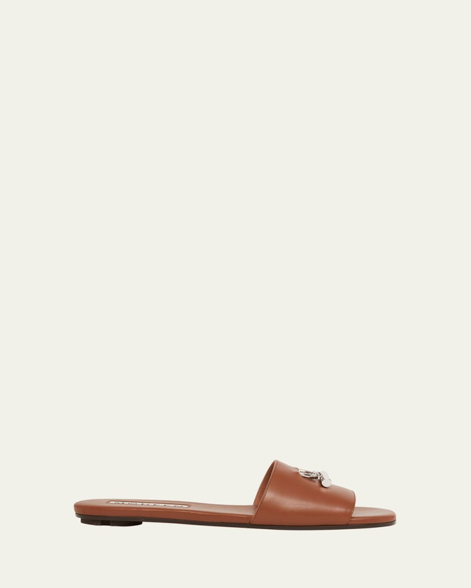 Leather Cross-Bar Slide Sandals